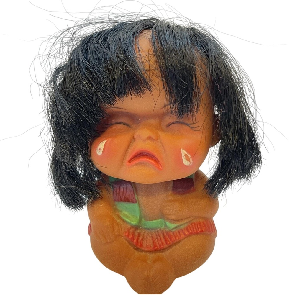 Vintage 1960s Rubber Face Crying Doll Japan Souvenir Kawaii Big Tears Decor